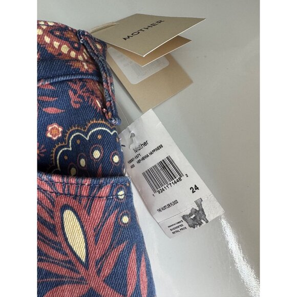 NEW MOTHER Hustler Flood Jeans in Henna Happiness Paisley Stretch Size 24 - Picture 8 of 9